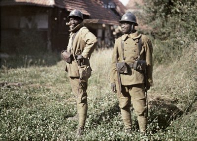 Two Senegalese soldiers serving in the French Army as infantrymen, France, June 22, 1917 by Paul Castelnau